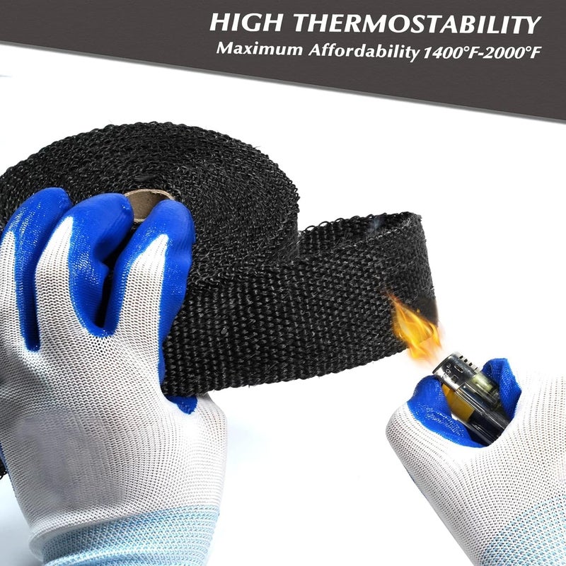 TuhooMall 2" x 50' Titanium Exhaust Heat Wrap for Motorcycle Car,Fiberglass Exhaust Header Wrap Tape with Stainless Steel Locking Ties and Duct Clamps (Black) - Image 3